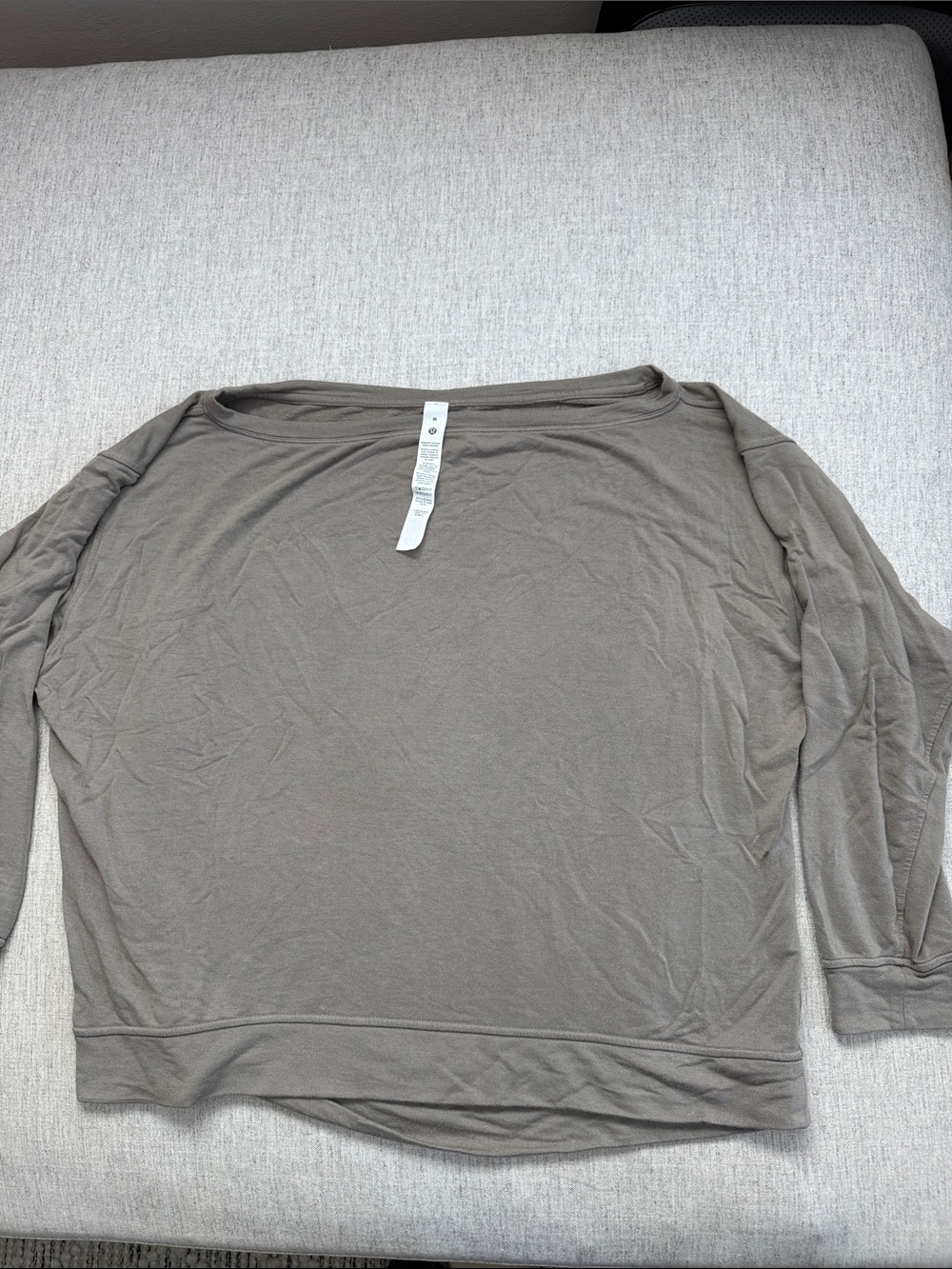 lululemon Be Calm Taupe Boatneck Long Sleeve Yoga Top